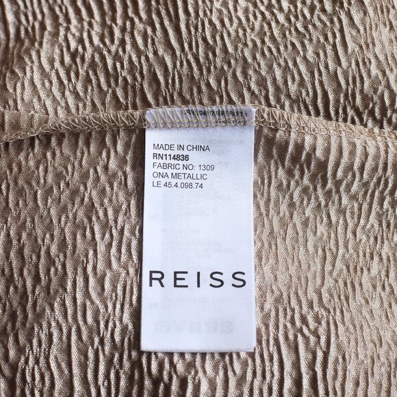 Reiss Ona Metallic Gold Vest Top Sleeveless V-Neck Mesh Trim Size S Glam Party - Picture 7 of 8